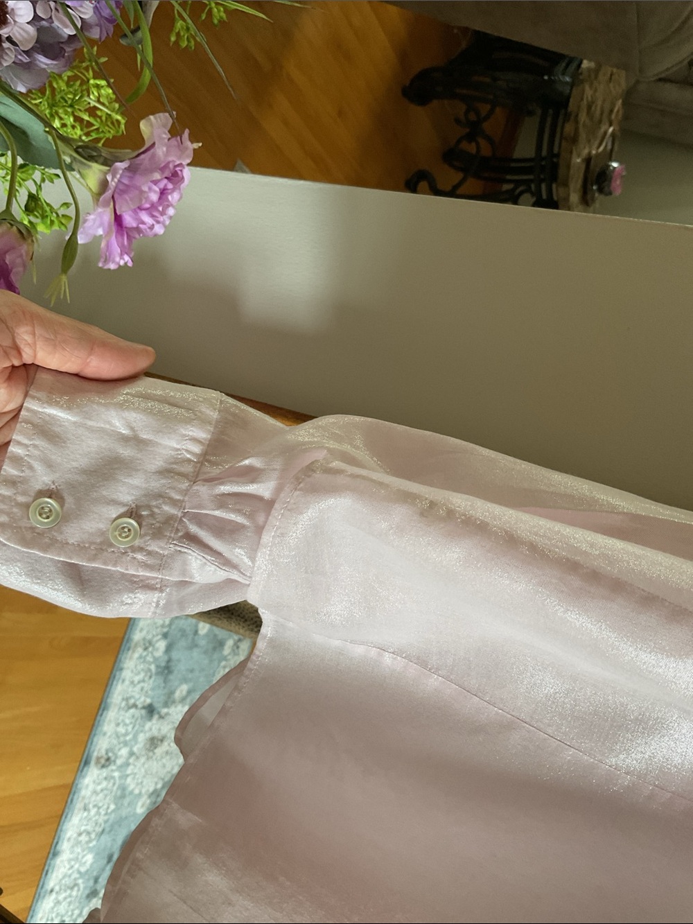 J. Crew Pale Pink Sheen Button-Up Dress Women’s Shirt - Picture 5 of 8